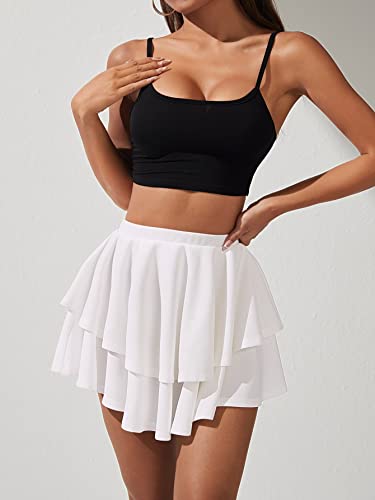 Wdirara Women'S High Waist Ruffle Hem Skort Stretch Casual Skirt Shorts Petite White S thumb #3