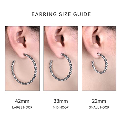 Limerencia Hypoallergenic G23 Pure Titanium Big Open C Hoop Earrings, Lightweight Cubic Zirconia Cuff Huggie Earrings For Women Girls Sensitive Ears (42Mm Twisted Rope Hoop, Silver) #TOP5
