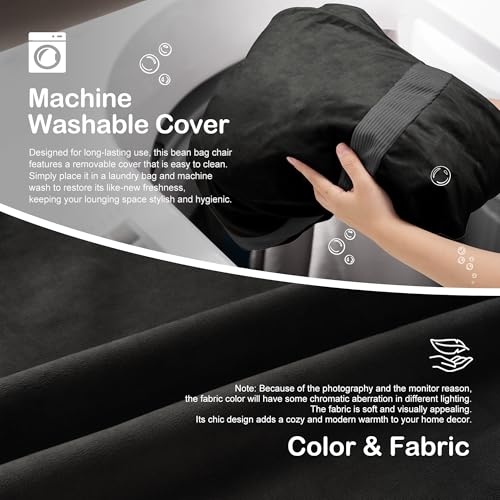 Image of 6FT Bean Bag Chair 6'Giant Bean Bag Chairs with Adults, Large Beanbag Chair | Bean bag Lounger with Machine Washable Cover Dutch Velvet Fabric, Comfy Chairs for Living Room, Bedroom, Dorm, Black