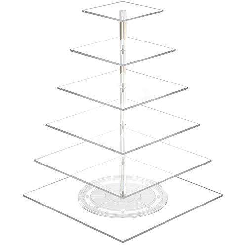 NIUBEE 6 Tier Acrylic Cupcake Tower Stand with 360 Degree Rotating Base, Clear