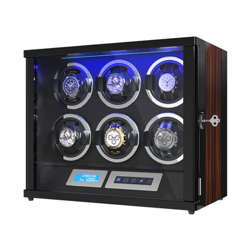 LALAHOO High-End Automatic Watch Winding 6 Watch Winder Watch Winders for Automatic Watches Adjustable Pillow LCD Touch Screen Display Built-in Illumination