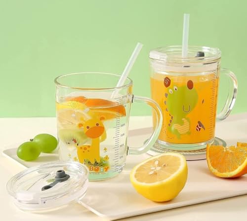 Image of Reusable Glass Coffee Sipper Mugs with Lid & Straw Pack of 1, 350ml Multipurpose Drinking Glasses Tumbler with Leather Sleeve Cup for Juice Smoothies Iced Tea Home & Travel (Printed Sipper)