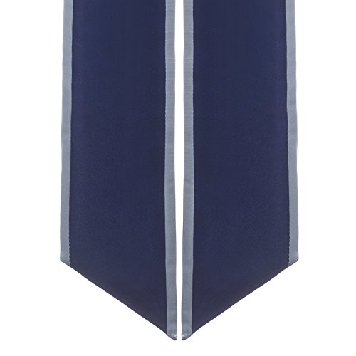 Graduation Honor Stoles/Sashes with Angled Cut and Trim (Navy Blue w/Silver Trim)