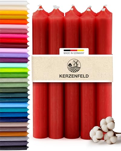 Bunte Stabkerzen Durchgefärbte, 10 Stück, 180mm x 22mm, Spitzkerzen, 8+ Stunden Brenndauer, Made in Germany - Ohne Tropfen & Rußen - Unparfümierte und RAL-Zertifizierte Tafelkerzen