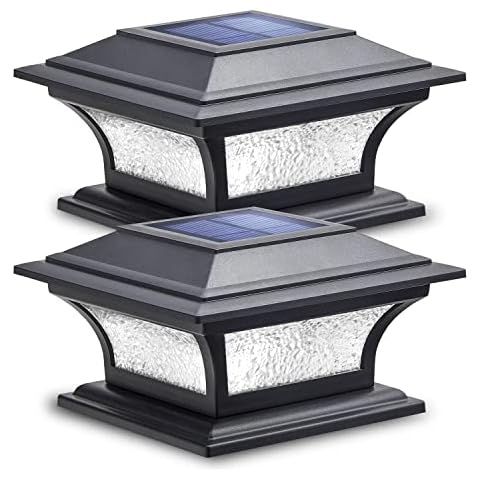 Siedinlar Solar Post Lights Outdoor Glass LED Fence Cap Light 2 Modes for 4x4 5x5 6x6 Posts Deck Patio Garden Decoration Warm White/Cool White Lighting Black (2 Pack) Cover