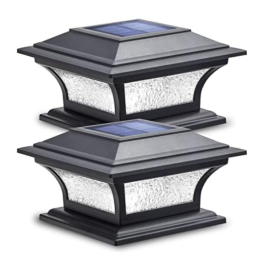 SIEDiNLAR Solar Post Lights Outdoor Glass LED Fence Cap Light 2 Modes for 4x4 5x5 6x6 Posts Deck Patio Garden Decoration Warm White/Cool White Lighting Black (2 Pack)