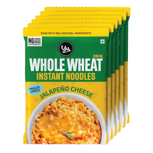 Image of Yu Foodlabs 100% Whole Wheat Jalapeno Cheese Instant Noodles - Pack of 6 - Zero Preservatives Zero Oil Zero Maida & Zero MSG - Atta Noodles Ready in 6 Mins - Veg - 420 gram (70g x 6) - Yu
