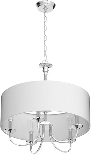 Miniatura 4 de Candelabro tradicional de 5 luces con pantalla de tambor de lino blanco, lámpara de tambor para comedor, sala de estar, cocina