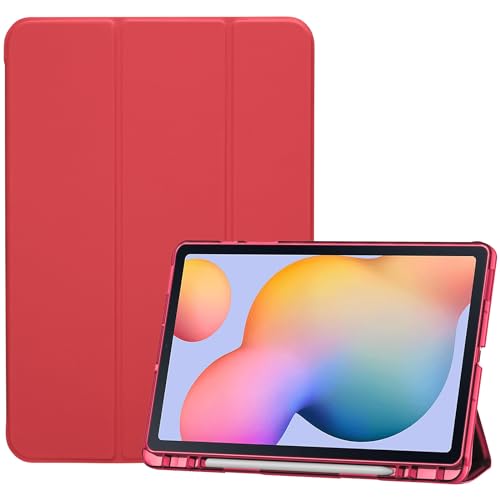 ProCase Case for Galaxy Tab S6 Lite 10.4 2024 2022 2020(SM-P620/P625/P613/P619/P615/P610), Trifold Stand Folio Soft TPU Translucent Back Cover with S Pen Holder Support Auto Wake/Sleep -Red