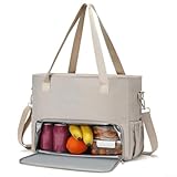 Lunchtasche für Damen, mit isoliertem Fach und gepolstertem Laptopfach für 38,1 cm / 15,2 cm, Mehrzweck-Arbeitstasche für Büro, Geschäftsreisen und den täglichen Gebrauch, Beige