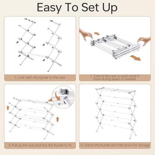 SYKIARIOL Clothes Airer, Foldable Clothes Drying Rack with 11 Poles, 3-Tier Clothes Horse extensible, Laundry Drying Rack Indoor Outdoor, Collapsible Clothing Dryer (White, 89 * 30 * 95.5cm) - Image 5