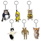 GTOTd Cute Cat Meme Funny Acrylic Keychains（6 Pcs） Cartoon Keychain Gifts Merch Supplies for Purse Bag Backpack Charm Decor Motorcycle Scooter Car Accessories