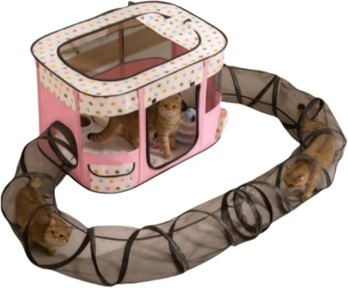 WOLKKAMペット用品 猫ハウス 別荘 フェンス テント 広いスペース 子猫 出産室 (ピンク)