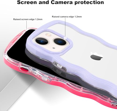 Image of MIDOS Back Cover Compatible with iPhone 14 Plus, Cute Curly Wave Frame Clear Case for Girls Women, Transparent Soft Silicone TPU Bumper Shockproof Protective Cover for iPhone 14 Plus (Purple)