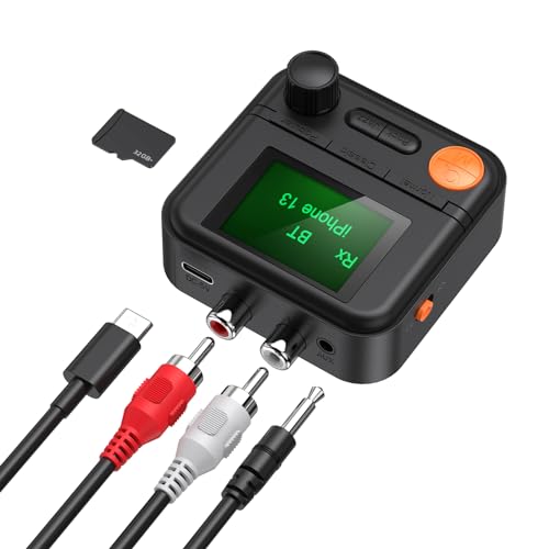 ORIA Bluetooth Receiver, 2 in 1 Bluetooth 5.2 Transmitter Receiver with 5 EQ Modes, 1.44″ LCD Display, 3.5mm AUX RCA Cable, Bluetooth Receiver for Hifi, Home Stereo, Speakers, Headphones