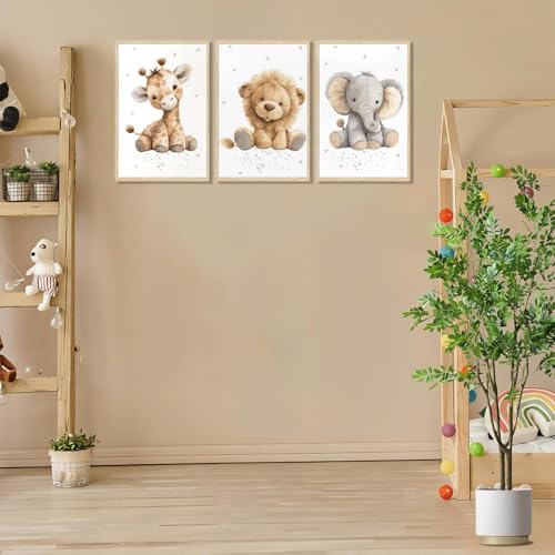 Pyvrah 3Pcs Kids Room Wall Art Cute Animal Wall Decor Prints Boy Girls Room Pictures Giraffe Lion And Elephant Painting Artwork for Baby Room Nursery Decoration 12x16in by Pyvrah - Used condition - Image 2