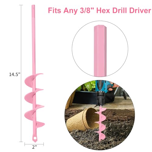 Auger Drill Bit for Planting 2 x 14.5 Inch, Garden Spiral Bit for 3/8