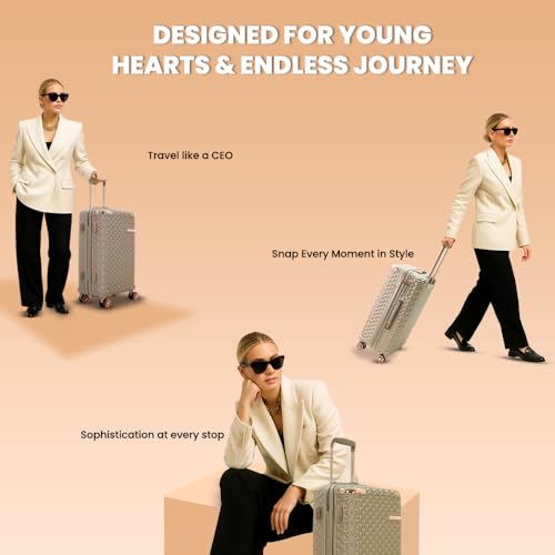 Image of AMERICAN TRAVELLER Goldie ABS Travel Suitcase | Hard Shell Cabin Luggage | Compact Trolley Bag for Travel | Durable Carry-On with Spinner Wheels & Secure Lock(20, Khaki)