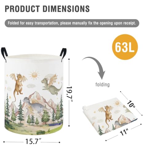 Image of Baby Laundry Hamper Basket Baby Hamper for Nursery Boy and Girl Cute Storage Bin Organizer Boho Room Decor(Hill Dinosaur)