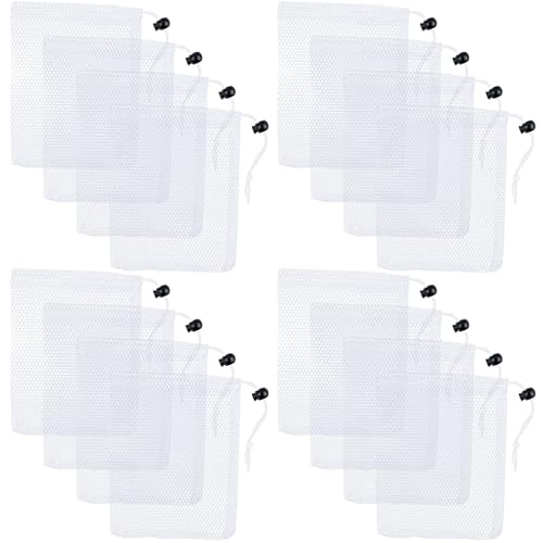 Framendino, 16 Pack White Nylon Mesh Drawstring Bags Small Net 5.5 x 7.5 Inch Travel Stuff for Home - Main Image