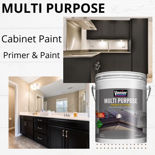 Venier Multi Purpose Paint - Satin Water Based Paint - 128 Fl. Oz. (Black) - Satin Finish Paint - Furniture, Cabinets And More- All In One- No Sanding Or Priming - Enamel Paint For Metal, Tiles, Plastics, Pvc, Ceramics, Indoors & Outdoors #TOP3