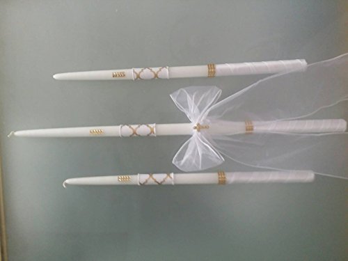 Greek Orthodox Baptism Candles Lambada Christening Gold & White Wedding
