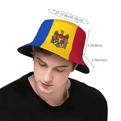 Flag of Moldova Unisex Adult Sunshade Bucket hat, Summer Beach Sun hatï¼ŒLight and Breathable Foldable Black3