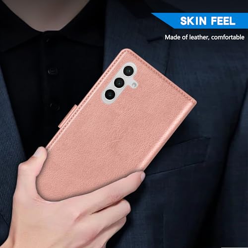 Image of ZZXX for Samsung Galaxy S25 Wallet Case with [RFID Blocking] Card Slot Kickstand Magnetic Closure Leather Flip Fold Protective Phone Case for Samsung Galaxy S25 5G Case Wallet(Rose Gold-6.2 inch)