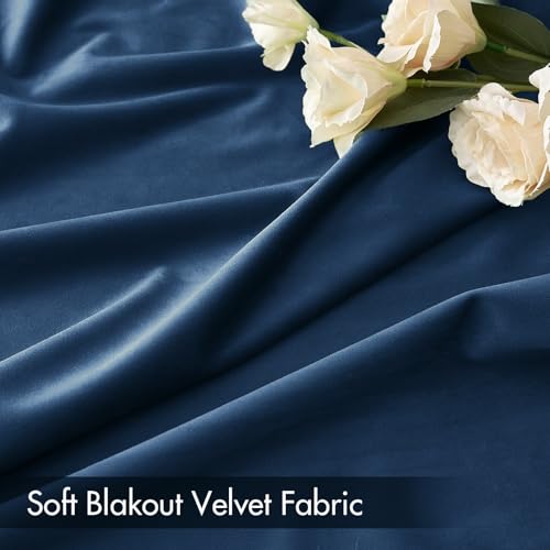 Image of MIULEE Navy Blue Blackout Velvet Curtains Drapes 96 Inch Long 52 inchx96 inch