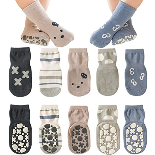 BEHELE Baby Non Slip Socks Toddler Non-Skid Ankle Socks with Grips Anti-Slip Crew Cotton Floor Socks Girls Boys (M(1-3T))
