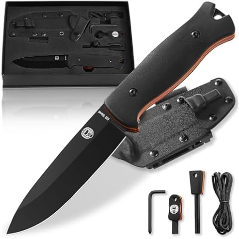 Holtzman's Gorilla Survival 'Hornet' Fixed Blade Hunting Knife with Sheath, Fire Starter, Scraper & Paracord (Black) Cover