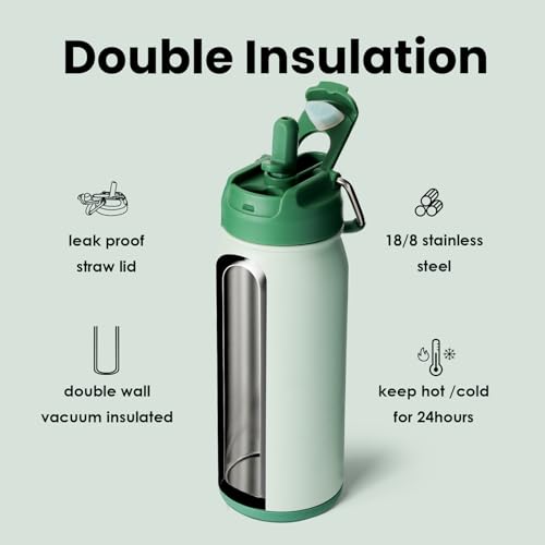 BOTTLE BOTTLE Stainless Steel Kids Water Bottle 16oz(470ml) Insulated Sports Water Bottle with Straw and Pills Holder for Gifts and School(Green) - Image 3