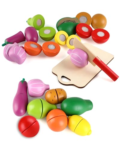 Accessoires Cuisine Enfant en Bois – Dinette en Bois avec Fruits et légumes Jouet Enfant à découper, Accessoires de Cuisine pour Jeux de rôle, pour Enfants
