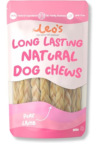 Leos Lamb Braids for Dogs | 200g | Premium Natural Dog Chews | Long Lasting Dog Chews that Support Healthy Dental Hygiene | 100% Natural | Dog & Puppy Chews | Hypoallergenic Braided Lamb skin