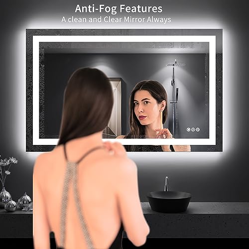 Image of LOAAO 48 inchX30 inch LED Bathroom Mirror with Lights, Anti-Fog, Dimmable, Backlit + Front Lit, Lighted Bathroom Vanity Mirror for Wall, Memory Function, Tempered Glass, Shatter-Proof, ETL Listed