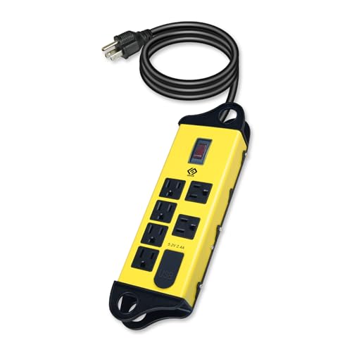 OSKOS Multitoma de 6 tomas con cable de 1.22 m, 2 puertos USB 2.4A (1A1C), 15A/1800W, montaje en pared, UL Listado, diseño metálico miniatura 2