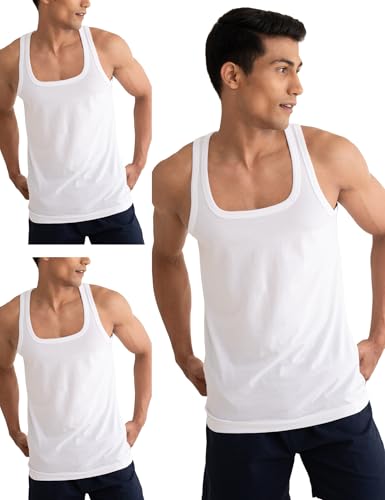 Image of DAMENSCH Neo-Cotton, Anti-Bacterial, Square Neck, Shape Retaining Vest, 100% Cotton Banyan for Men, Buttery Soft Inner Baniyan
