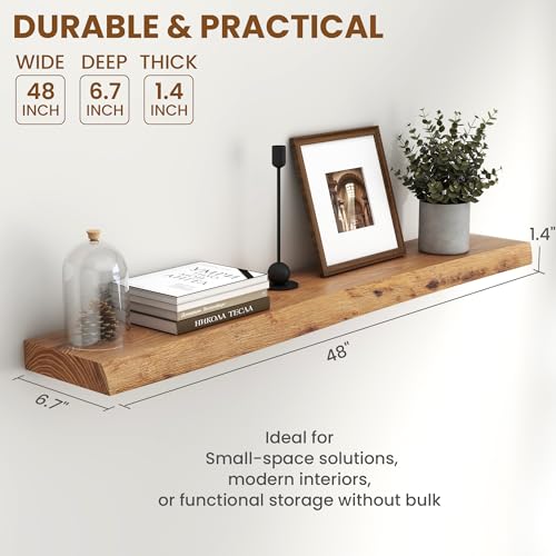 Image of Fun Memories 48 inch Wall Mounted Floating Shelves, Natural Elm Wood, 1 Pack