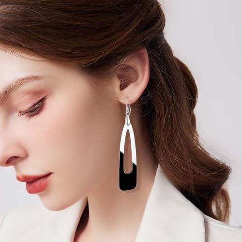 REELMAR Black and White Acrylic Earrings for Women Dangle Trendy Long Water Drop Two Tone Earrings Fashion Geometric Acrylic Statement Earrings Boho Bohemian Lightweight Jewelry2