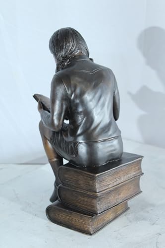 Estatua de bronce niña leyendo sobre libros 15 in H miniatura 3