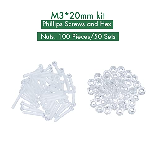 Pzsmocn 100 Pieces/50 Sets M3*20 mm PC Transparent Plastic Cross-recessed Round Head Screws and Hexagonal Nuts Kit - Image 3
