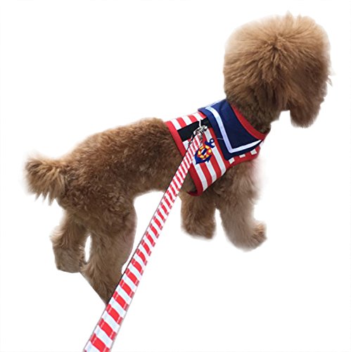 呉屋デパート ハーネス 犬用 小型犬 リード セット ペット 服 ベスト式 胴輪 首輪 おしゃれ 散歩 ワンちゃん マリン柄 お出かけ用 簡単着脱 小型犬/中型犬用 ハーネス