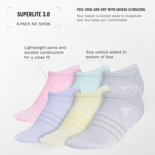 adidas Kids Girls 6 Pack Superlite 3.0 No Show Athletic Socks Socks - Blue, Pink, White2