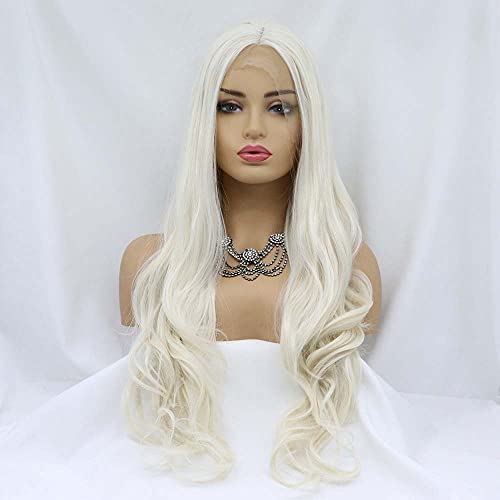 melody wig 1 * 4 * 13Lace Wig Synthetic Blonde Lace Front Wigs For Women Hair Platinum Blonde Wigs Long Body Wavy Hair Heat Resistant Fiber 60#Color Whithe Blonde Wigs