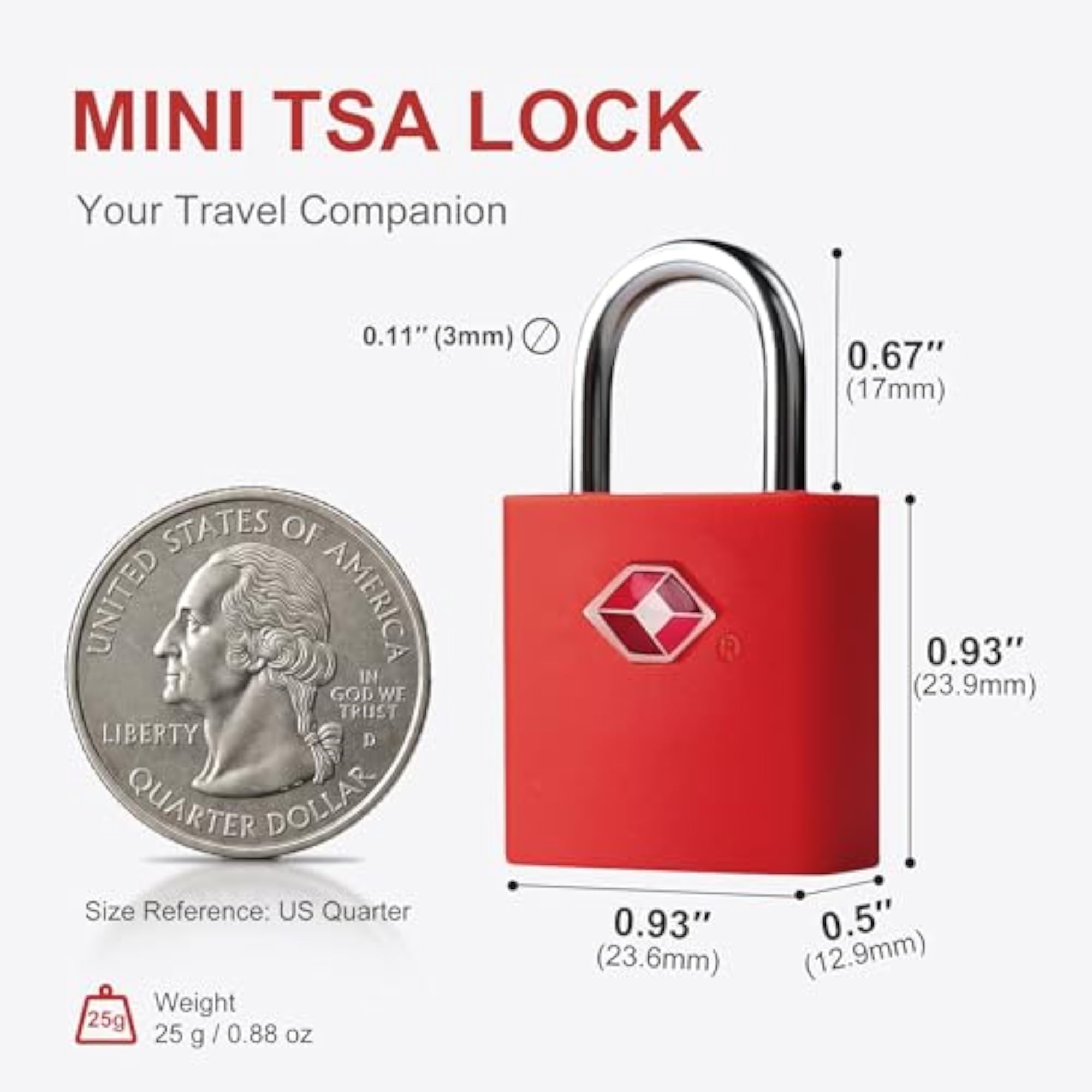 TSA Approved Travel Luggage Locks with Key, 4 Pack