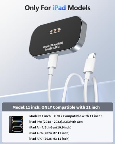 iPad用磁気ワイヤレス充電器 iPad Pro 11 (1st/2nd/3rd/4th) & iPad Air 11 (M2/M3) & iPad Air 10.9 (4th/5th),、18W高速ワイヤレス充電スマートコネクタ充電器、アルミニウム合金高速充電
