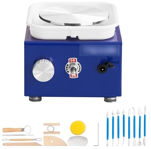 LetCart Mini Elektrisch Töpfermaschine, Töpferscheibe Keramik Rad Maschine, Regelbare Geschwindigkeit Abnehmbares Becken 2 Drehteller Keramikradmaschine für Töpferstudio/Heimkeramik DIY
