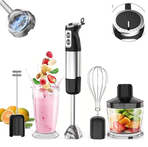 Savvies Hand Blender 5 1, Ultimate Food Processor With 12 Speed Adjustable Handheld Immersion Blender For Kitchen Mixer Turbo Mode, Baby Food Blender with Mixing Beaker, Chopper, Whisk, Milk Frother
