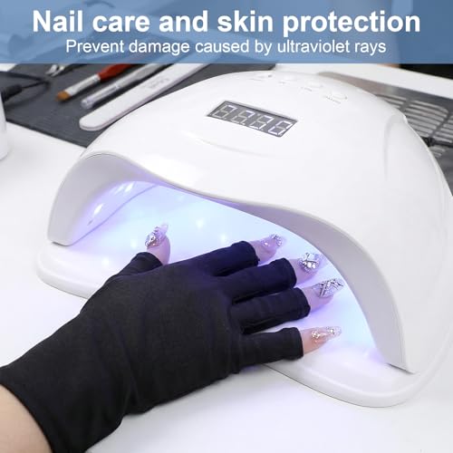Xinjoduz 2 STK UV Handschuhe Nägel Professionelle UPF Fingerloses Design UV Schutz Handschuhe Für Gel-Maniküre, Schützt Vor Uva/Uvb-Strahlen Von UV-Lampe (Einheitsgröße, Schwarz)