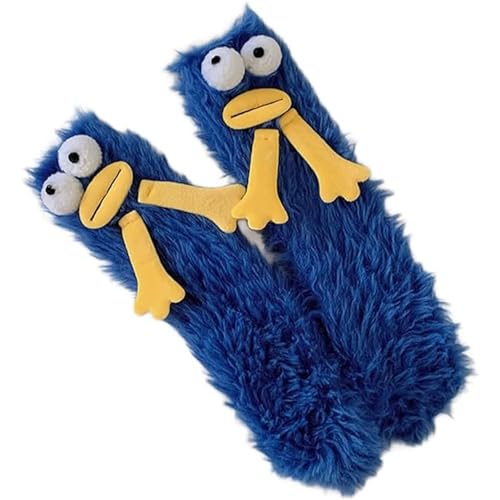 Image of Coral Velvet Cartoon Monster Funny Socks: 3D Novelty Warm & Cozy Fluffy Silly Socks for Women
